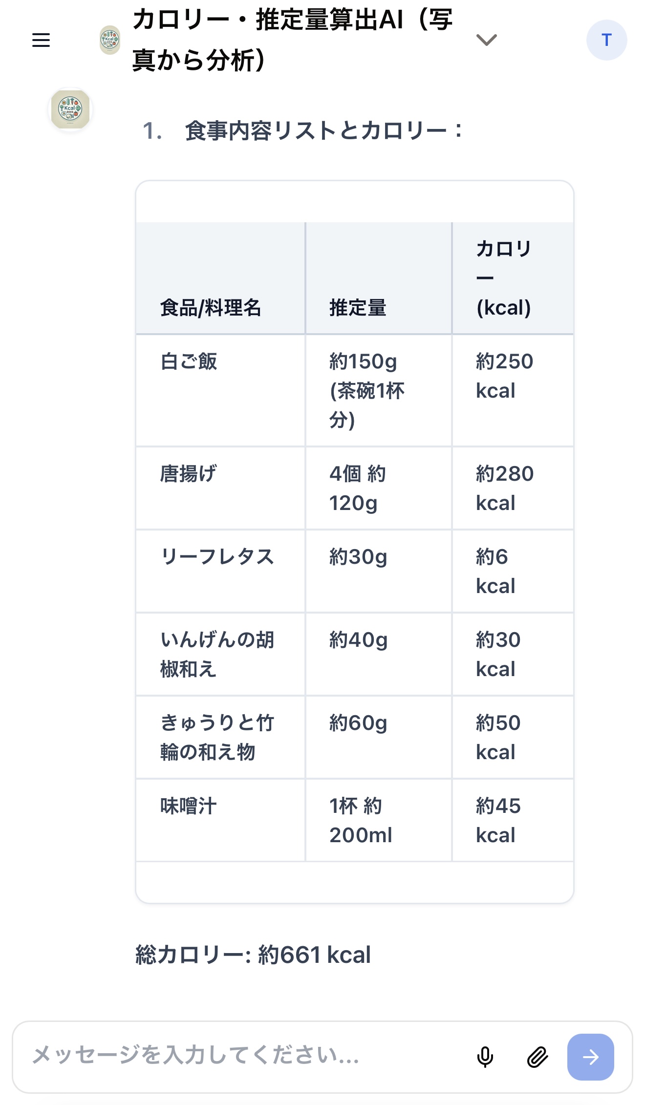 カロリー内訳詳細